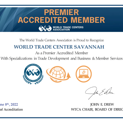 World Trade Center Savannah receives Premier Accreditation  by World Trade Centers Association